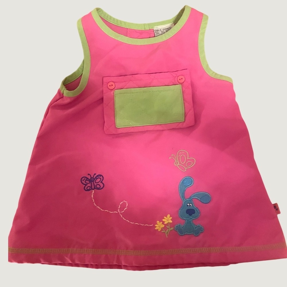 Vintage Blues Clues Pink Jumper Dress Embroidered Blue 12M Girls Y2K